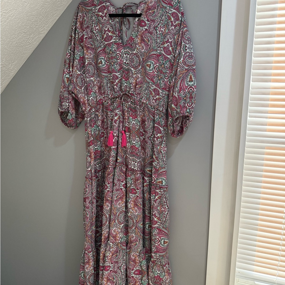 Cato Long Sleeve Paisley Dress - Pink and Green